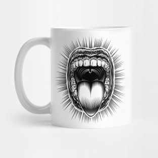Mouth Open Tongue Scream Vintage Ink Hand Drawing Monochrome Mug